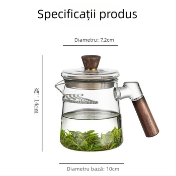 Ceainic din sticlă de înaltă calitate, în formă de semilună, cu filtru încorporat, set ceai cu ceașcă și cană de distribuție pentru ceai verde