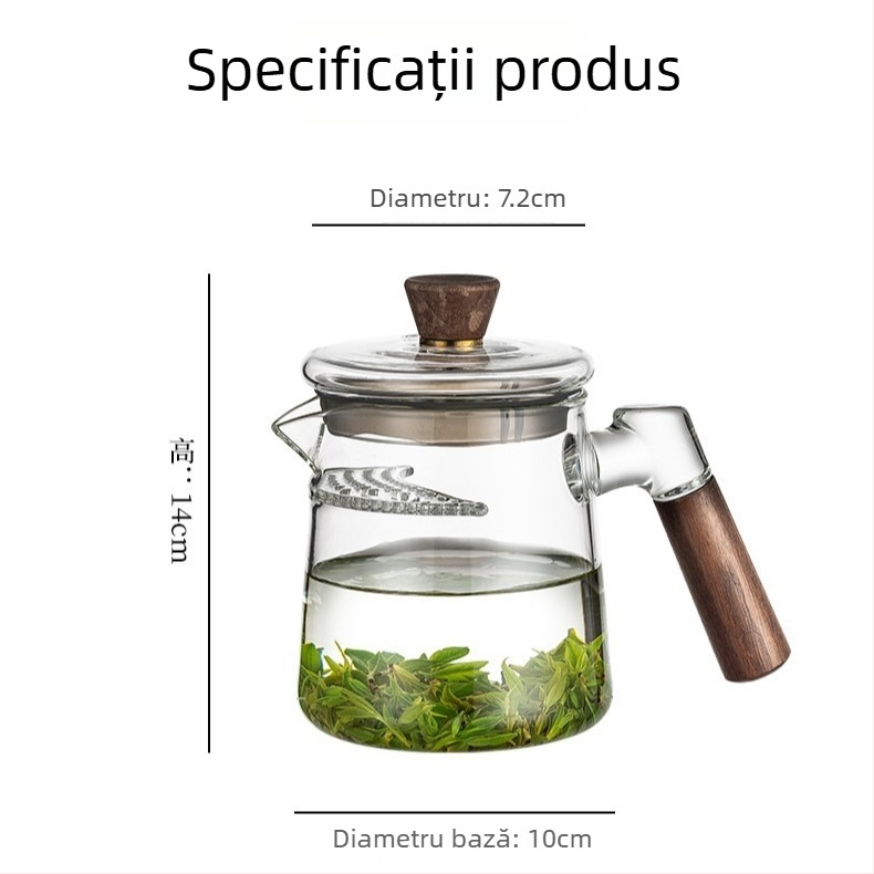 Ceainic din sticlă de înaltă calitate, în formă de semilună, cu filtru încorporat, set ceai cu ceașcă și cană de distribuție pentru ceai verde
