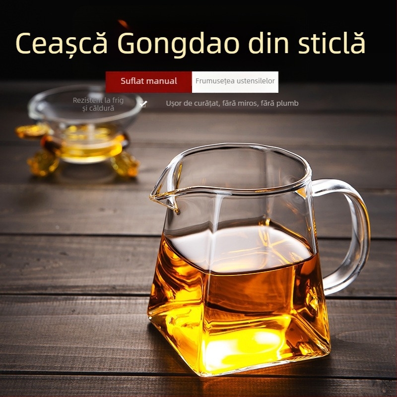 În stoc: set de ceai din sticlă transparentă, cu ceașcă pătrată de servire și ceainic pentru servire, lucrat manual