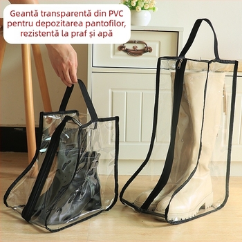 Genți transparente din PVC pentru depozitarea pantofilor, cu fermoar, pentru pantofi lungi, pantofi scurți și cizme