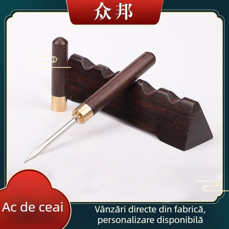 Mini ac de ceai din abanos și cuțit de ceai din lemn de trandafir, con Pu'er pentru ceremonia ceaiului și accesorii, gravare cu logo