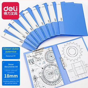 Deli 5302 dosar A4 pentru documente cu clemă dublă, PP plastic, pentru elevi, birou și acasă