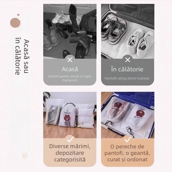 Geantă de depozitare pentru pantofi de călătorie, protecție la praf și umezeală, închidere cu șnur, pentru organizare în cămine.