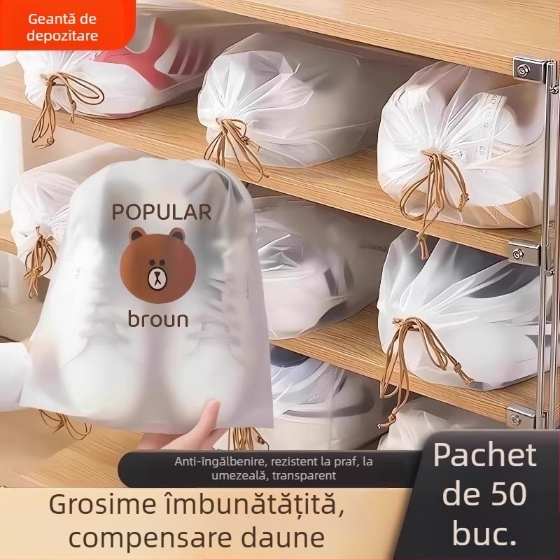Geantă de depozitare pentru pantofi de călătorie, protecție la praf și umezeală, închidere cu șnur, pentru organizare în cămine.