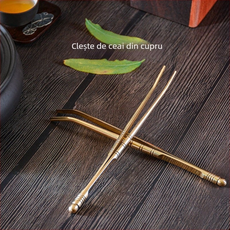 Unelte din cupru pentru ceremonia ceaiului: clips pentru ceai, clips pentru spălat cești, clește Kung Fu pentru ceai, cuțit pentru ceai, ac de ceai.
