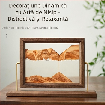 Ramă foto din lemn masiv cu clepsidră și pictură cu nisip – decor pentru living și birou