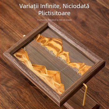 Ramă foto din lemn masiv cu clepsidră și pictură cu nisip – decor pentru living și birou