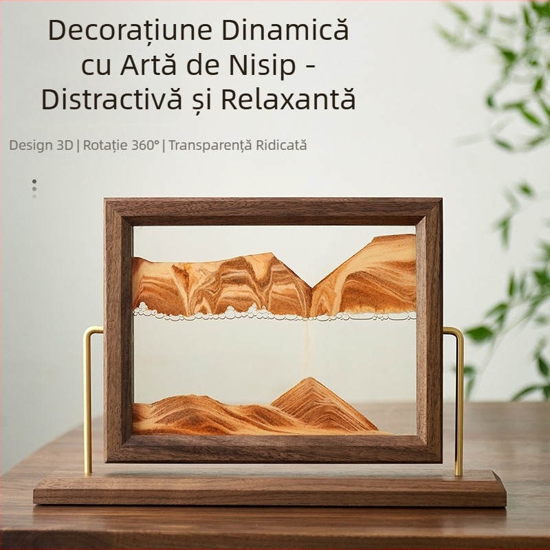 Ramă foto din lemn masiv cu clepsidră și pictură cu nisip – decor pentru living și birou