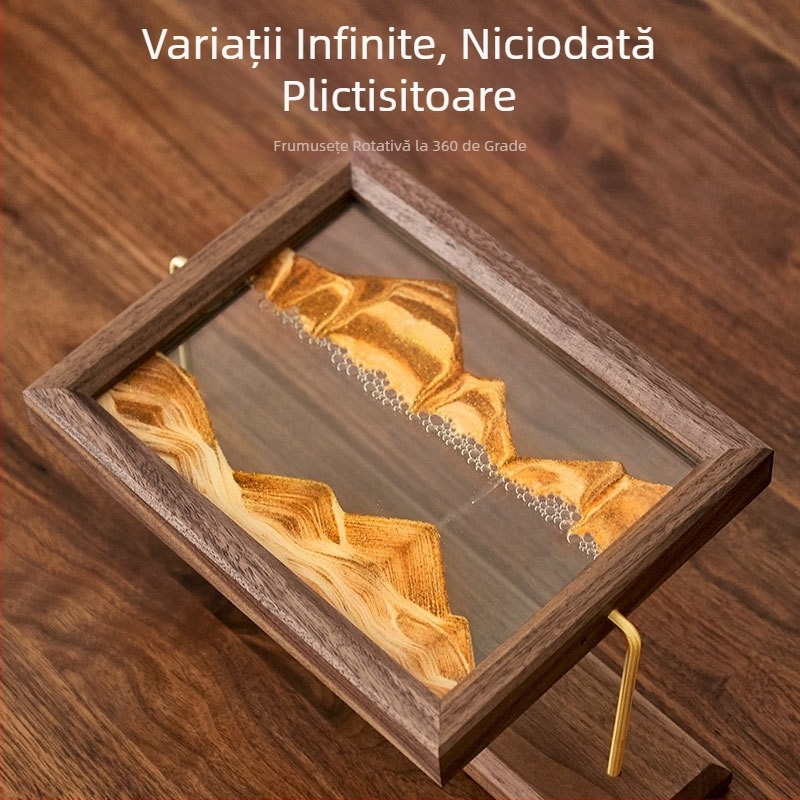 Ramă foto din lemn masiv cu clepsidră și pictură cu nisip – decor pentru living și birou