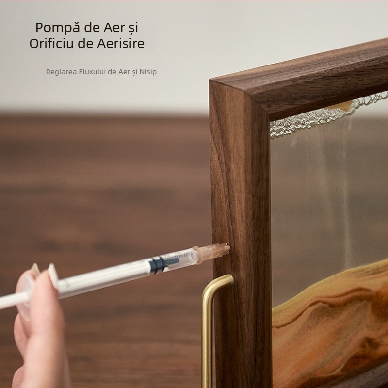 Ramă foto din lemn masiv cu clepsidră și pictură cu nisip – decor pentru living și birou