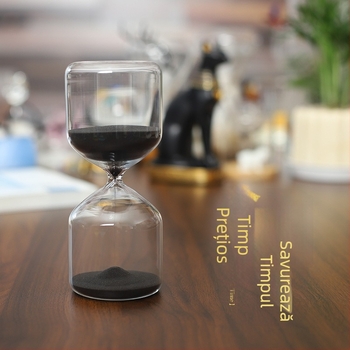 Clepsidră cu tub drept din sticlă borosilicat neagră, 15/30 minute, ornament cadou creativ