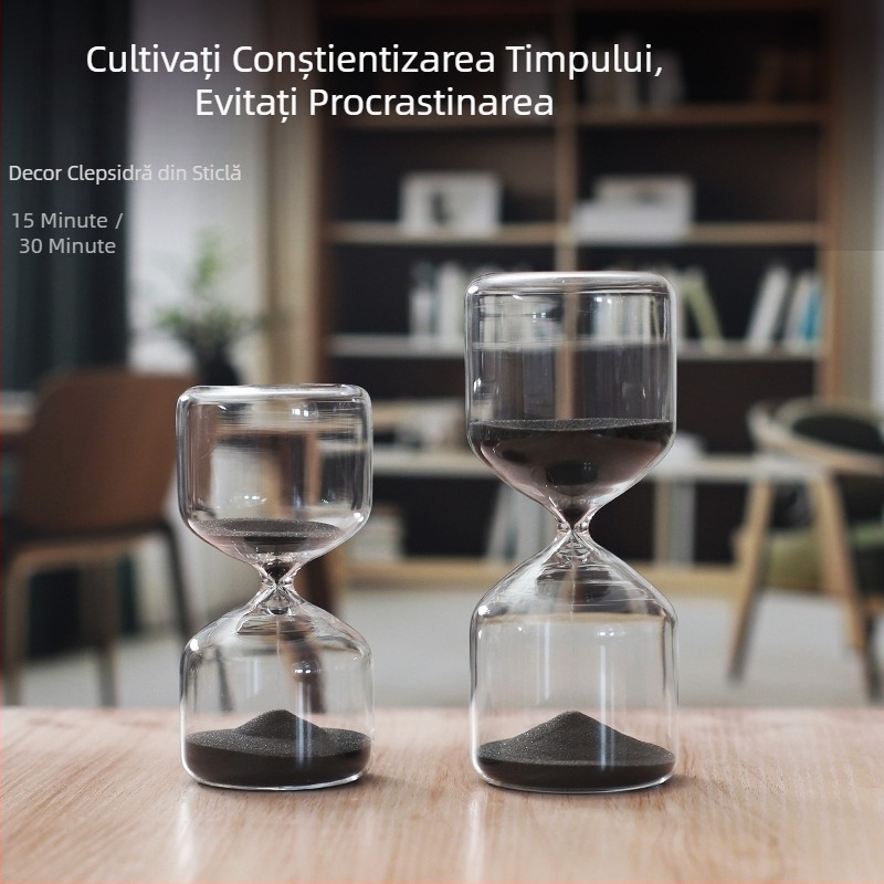 Clepsidră cu tub drept din sticlă borosilicat neagră, 15/30 minute, ornament cadou creativ