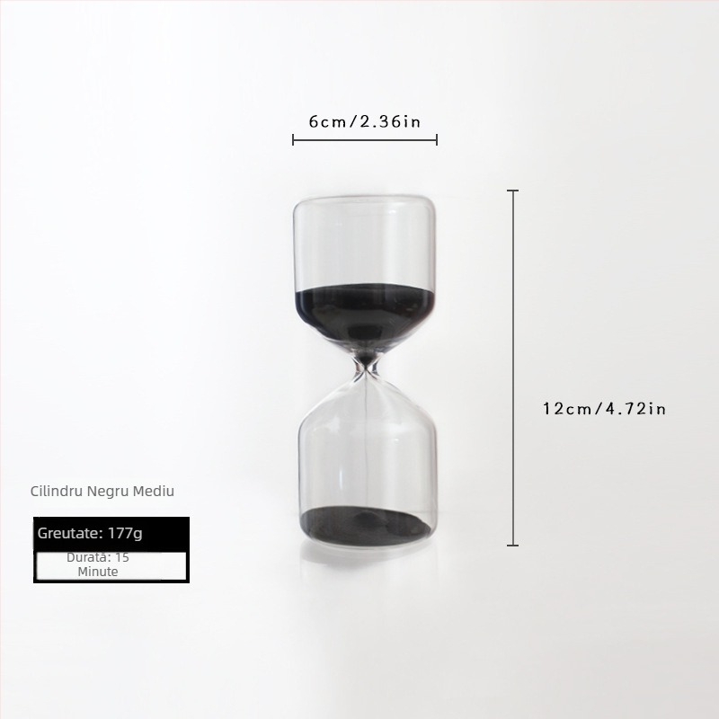 Clepsidră cu tub drept din sticlă borosilicat neagră, 15/30 minute, ornament cadou creativ