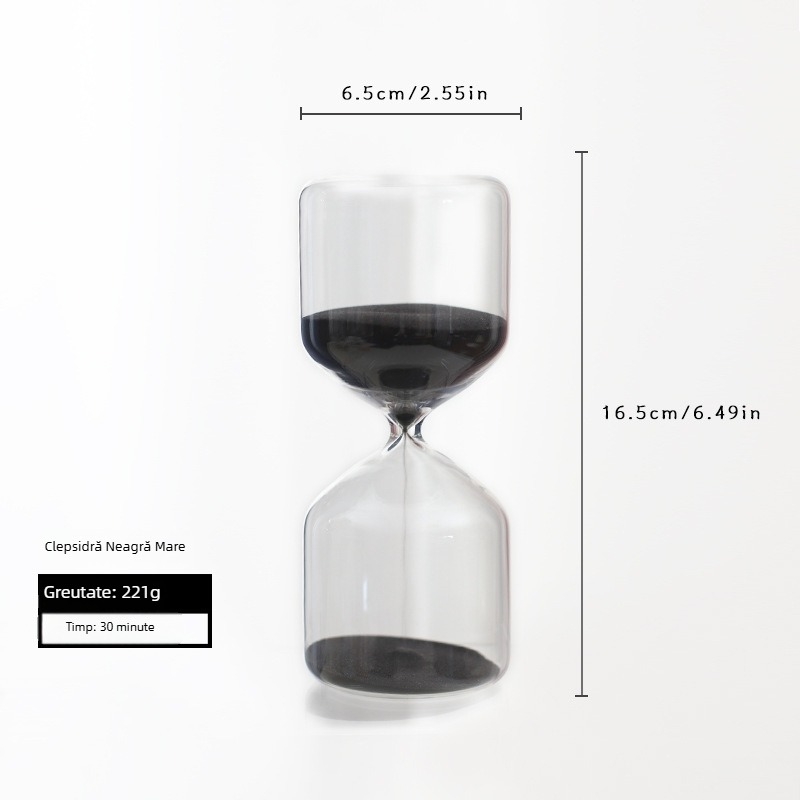 Clepsidră cu tub drept din sticlă borosilicat neagră, 15/30 minute, ornament cadou creativ