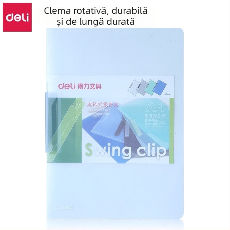 Deli 5546 clip rotativ pentru rapoarte (albastru) dosar A4 transparent