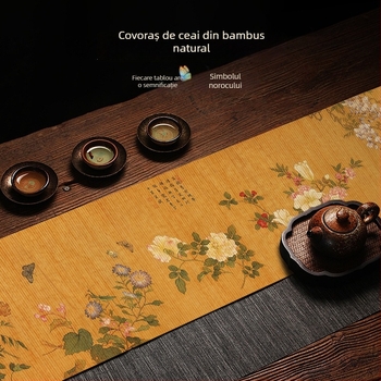 Covoraș de masă din bambus, cu desen cu o sută de flori, în stil zen, pentru ceremonia de ceai în stil chinezesc – izolație termică