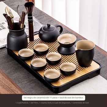 Ceainic din ceramică negru, capacitate 200 ml, cu mâner lateral unic, pentru living și birou