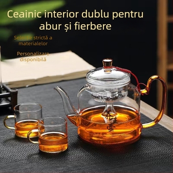 Ceainic din borosilicat rezistent la temperaturi, pentru abur și infuzie de ceai, cu funcție dublă și plită electrică ceramică