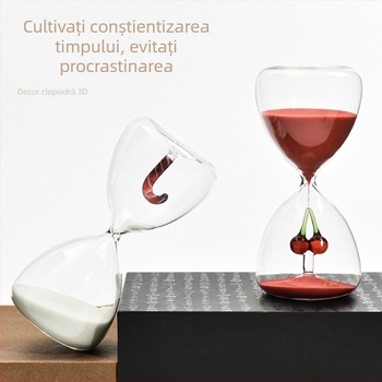Clepsidră din sticlă, 15 minute, cu cireș roșu, pentru decor în casă