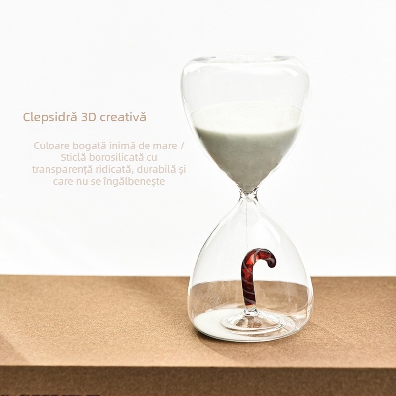 Clepsidră din sticlă, 15 minute, cu cireș roșu, pentru decor în casă