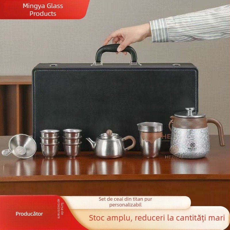 Ceainic cu acoperire titan, capacitate mare, mâner izolat termic, separare ceai-apă, cutie cadou