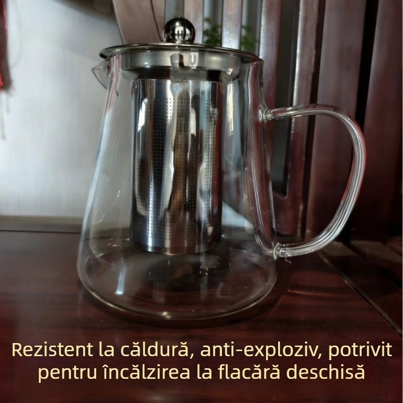 Ceainic din sticlă cu filtru din oțel inoxidabil, sticlă rezistentă la temperaturi, ceai cu flori, pentru casă și birou