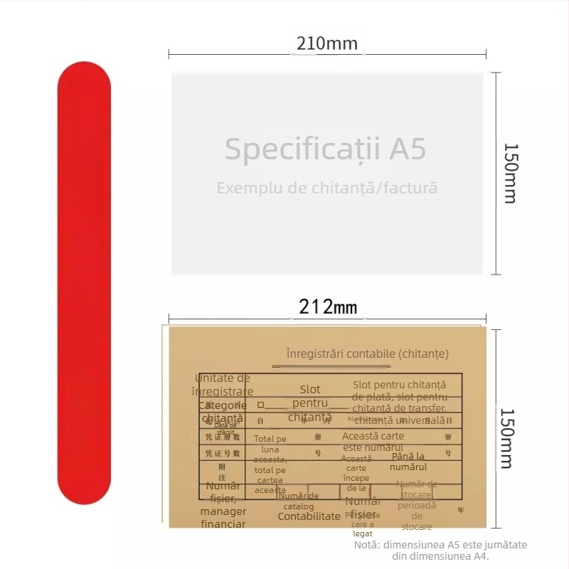 Copertă pentru bonuri contabile A5, hârtie kraft 120 g, compatibilă cu dimensiuni A4 și A5 jumătate, pachet 25 seturi