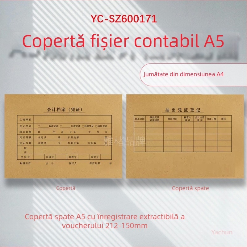 Copertă pentru bonuri contabile A5, hârtie kraft 120 g, compatibilă cu dimensiuni A4 și A5 jumătate, pachet 25 seturi