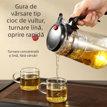 Ceainic din sticlă rezistent la căldură, set ceai cu ceașcă, sistem de separare ceai-apă printr-un singur clic, pentru birou și casă