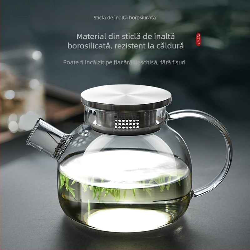 Ceainic din sticlă pentru infuzarea ceaiului, fabricat manual, pentru uz casnic, pentru ceai de flori, sticlă borosilicat de înaltă rezistență, potrivit pentru plită cu gaz sau plită ceramică electrică