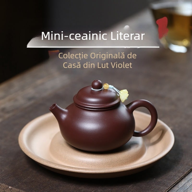 Ceainic Yixing din lut mov, lucrat manual, stil literar, Rongtian Gongfu set de ceai