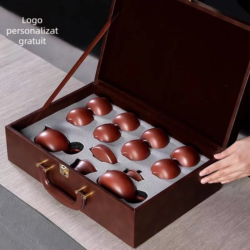 Set ceainic din lut purpuriu pentru uz casnic – ceainic Xi Shi cu design Da Hong Pao, set complet de ceai într-o cutie cadou