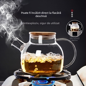 Ceainic din sticlă cu capac pentru uz casnic, potrivit pentru infuzare la rece, pe flacără deschisă și pe aragaz ceramic electric, dispozitiv de preparare a ceaiului cu două straturi