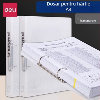 Deli 5381 Mapă A4 Transparentă pentru documente cu D‑clamp și două găuri pentru depozitare