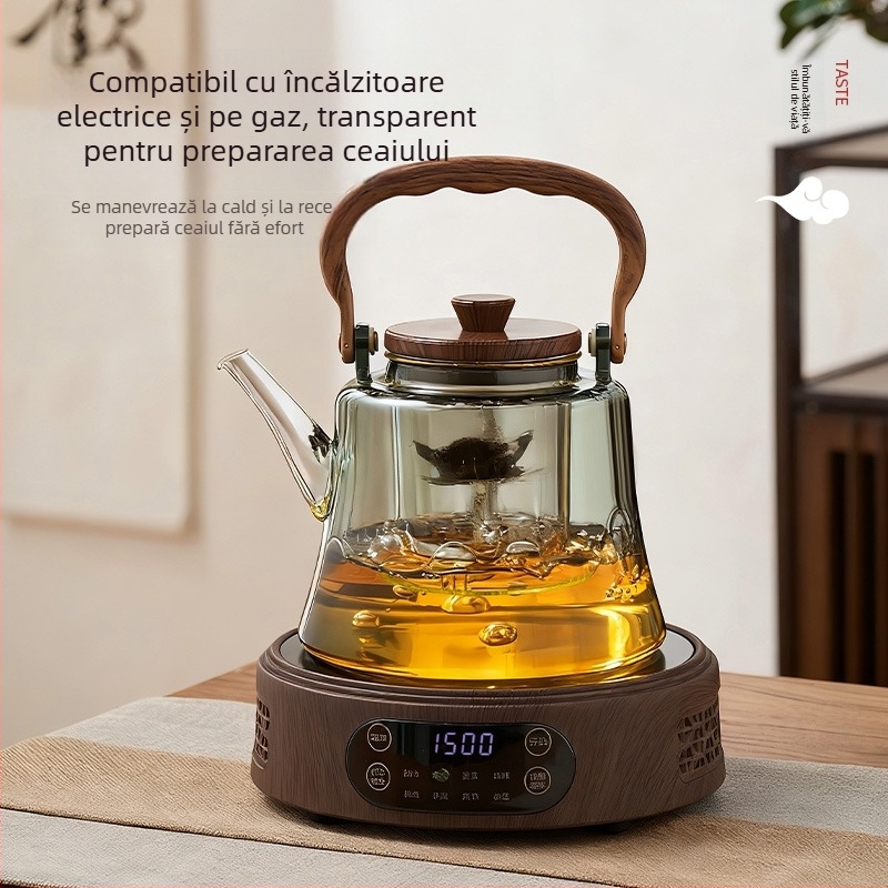 Ceainic din sticlă borosilicat cu mâner pentru prepararea ceaiului, rezistent la temperatură, potrivit pentru flacără deschisă și plită ceramică electrică, utilizare casnică