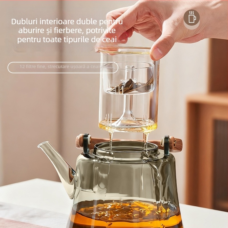 Ceainic din sticlă borosilicat cu mâner pentru prepararea ceaiului, rezistent la temperatură, potrivit pentru flacără deschisă și plită ceramică electrică, utilizare casnică