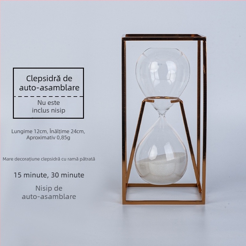 Clepsidră în cadru pătrat, stil retro, design minimalist modern, decor pentru birou și casă, cronometru