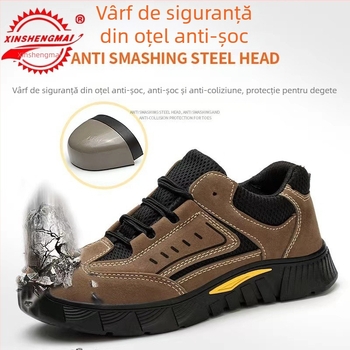 Pantofi de protecție pentru bărbați, vară, din materiale respirabile, încălțăminte de lucru casual, protecție anti-șoc și anti-perforație, vârf din oțel ușor, talpă moale, rezistenți la uzură, pentru toate sezoanele