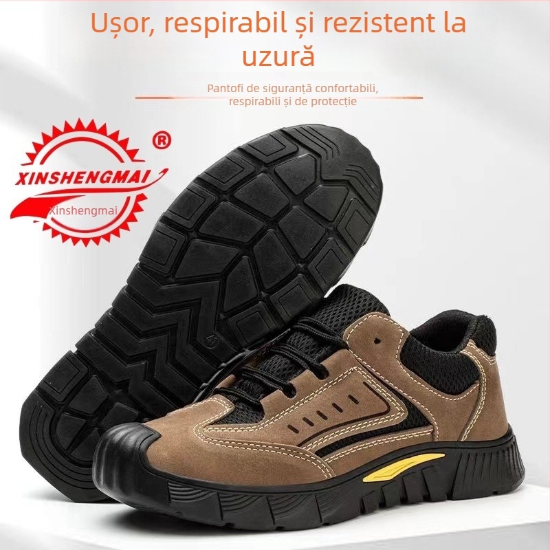 Pantofi de protecție pentru bărbați, vară, din materiale respirabile, încălțăminte de lucru casual, protecție anti-șoc și anti-perforație, vârf din oțel ușor, talpă moale, rezistenți la uzură, pentru toate sezoanele
