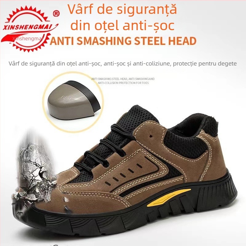 Pantofi de protecție pentru bărbați, vară, din materiale respirabile, încălțăminte de lucru casual, protecție anti-șoc și anti-perforație, vârf din oțel ușor, talpă moale, rezistenți la uzură, pentru toate sezoanele