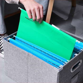 Cutie de depozitare textile pentru birou cu capac, 45 L, mare, pliabilă și stivuibilă