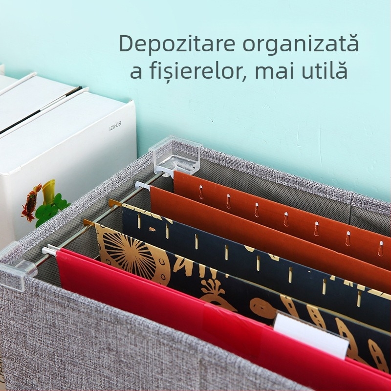 Cutie de depozitare textile pentru birou cu capac, 45 L, mare, pliabilă și stivuibilă