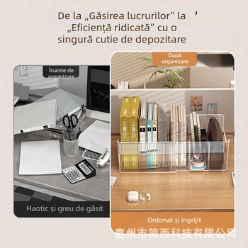 Cutie de depozitare pentru dosare, organizator pentru hârtie A4, suport telescopic transparent pentru cărți, raft de depozitare pentru birou