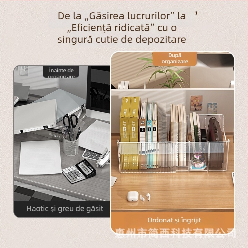Cutie de depozitare pentru dosare, organizator pentru hârtie A4, suport telescopic transparent pentru cărți, raft de depozitare pentru birou