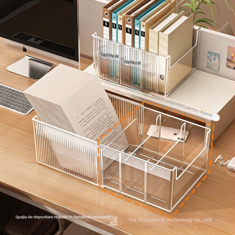 Cutie de depozitare pentru dosare, organizator pentru hârtie A4, suport telescopic transparent pentru cărți, raft de depozitare pentru birou