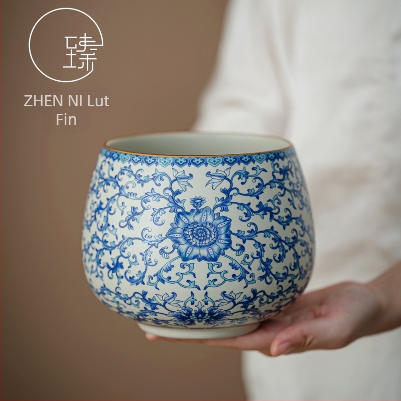 Ceramică albastru-alb Ru Kiln pentru ceai, bazin mare pentru spălat ceai, recipient pentru apă uzată, scrumieră, recipient de apă și accesorii pentru ceai