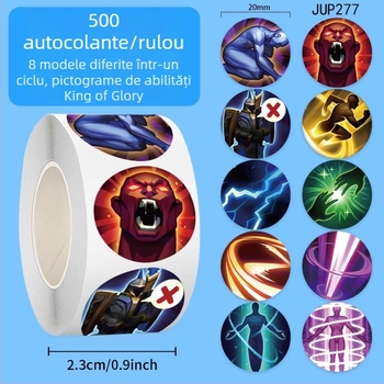 500 autocolante DIY cu pictogramele abilităților din King of Glory, role autoadezive pentru decorare jocuri și sigilare documente