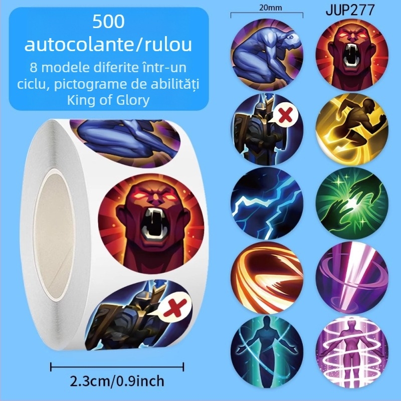 500 autocolante DIY cu pictogramele abilităților din King of Glory, role autoadezive pentru decorare jocuri și sigilare documente