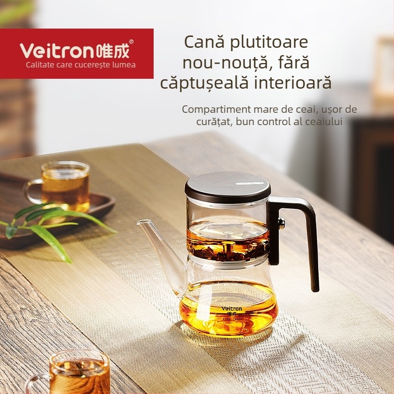 Set de ceainic din sticlă, design modern, cu separare a apei și infuzor magnetic
