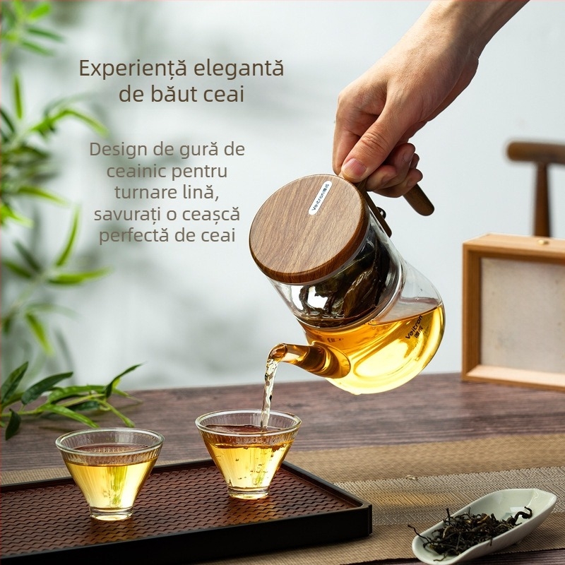 Set de ceainic din sticlă, design modern, cu separare a apei și infuzor magnetic